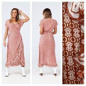 Talisman Palm Springs Burnt Orange Havana Print Maxi Wrap Dress Small